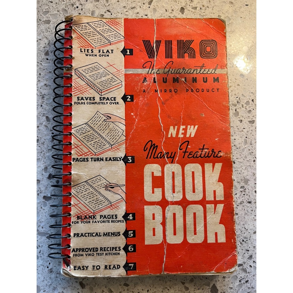 Vintage 1939 VIKO Aluminum Mirro Product Spiral Cook Book Red Many Feature